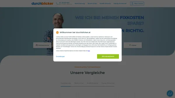 Website Screenshot: durchblicker.at YOUSURE Tarifvergleich GmbH - durchblicker - Versicherungen, Strom, Kredit, Internet & Handy Tarife - Date: 2023-06-22 15:10:52