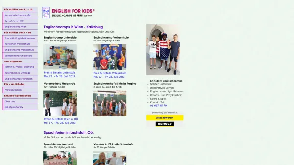 Website Screenshot: English For Kids ® Köstenbauer eU - Englischcamps & Sprachferien in Wien und Lachstatt, Oö. - Date: 2023-06-15 16:02:34