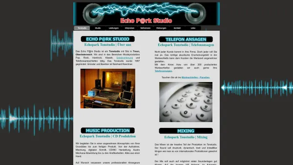 Website Screenshot: Echo P@rk Studio - Tonstudio - Echopark Tonstudio Musikproduktion Telefonansagen - Date: 2023-06-22 15:11:10