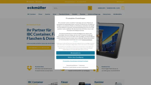Website Screenshot: Eckmüller KG - Onlineshop für Industrieverpackungen - Fässer, Kanister, Eimer - Date: 2023-06-22 15:11:10