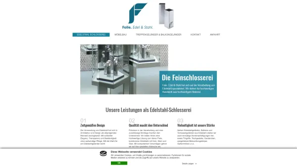 Website Screenshot: Folie. Edel und Stahl. - Folie. Edel und Stahl: Die Feinschlosserei in Tirol. Edelstahlschlosserei Möbel - EDELSTAHL SCHLOSSEREI - Date: 2023-06-22 15:00:20