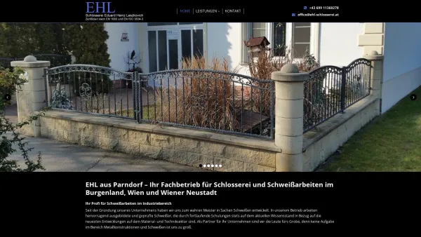 Website Screenshot: EHL Schlosserei Leszkovich - EHL Schlosserei in Parndorf, Neusiedl am See - Date: 2023-06-14 10:39:34