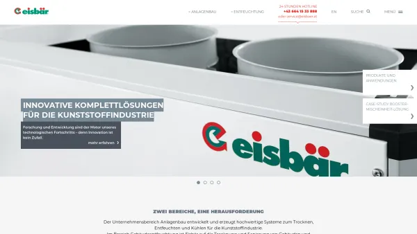 Website Screenshot: Eisbär Trockentechnik GmbH - Anlagenbau Kunststoffindustrie und Gebäudeentfeuchtung - Date: 2023-06-22 15:13:18