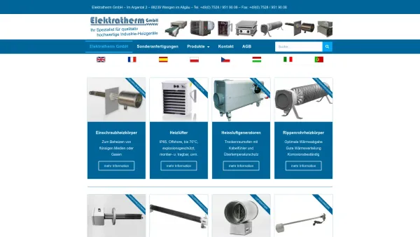 Website Screenshot: Elektratherm GmbH - Elektratherm Industrie Heizlüfter, Einschraubheizkörper, Eltra - Date: 2023-06-22 15:00:21