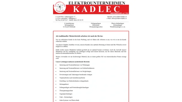 Website Screenshot: Franz elektro-kadlec.at - Elektroinstallation und Solar Systeme Kadlec - Date: 2023-06-22 15:00:21