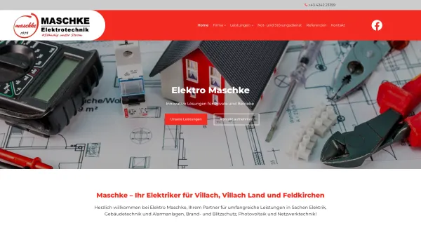Website Screenshot: Elektrotechnik Maschke - Ihr Elektriker in Villach und Umgebung | Elektrounternehmen K. Maschke GmbH in Villach, Villach Land und Feldkirch - Date: 2023-06-22 12:14:58