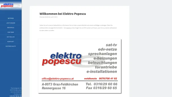 Website Screenshot: Elektro Popescu - Startseite - Elektro Popescu Feldkirchen-Graz - Date: 2023-06-14 10:39:37