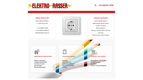 Website Screenshot: Ing. Siegmund Rasser Elektro Radio Gesellschaft Elektro Rasser Elektro Rasser GmbH Elektroplanung Elektroinstallation EIB-Businsta - Home Page - Date: 2023-06-22 15:10:53