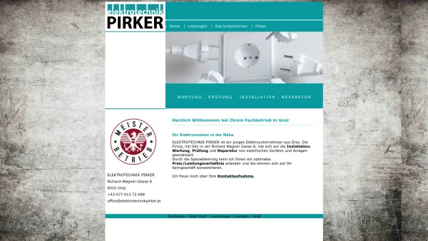 Website Screenshot: Elektrotechnik Pirker - Ihr Elektriker in Graz, Graz-Geidorf und Graz Umgebung - Date: 2023-06-14 10:39:37