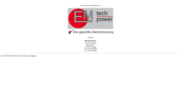 Website Screenshot: Em Tech Power - EMTech - Dachsicherungen - Date: 2023-06-14 16:34:51