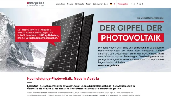 Website Screenshot: www.energetica.at - Home - Energetica: Hochleistungs-Photovoltaik. Made in Austria - Date: 2023-06-22 15:11:13