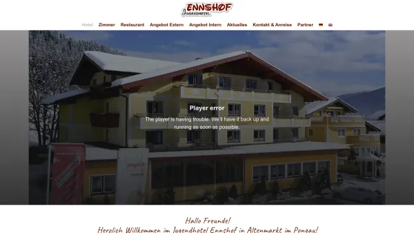 Website Screenshot: Jugendhotel Ennshof - Ihr Jugendhotel in Altenmarkt in zentraler Lage im Salzburgerland - Date: 2023-06-22 15:00:26