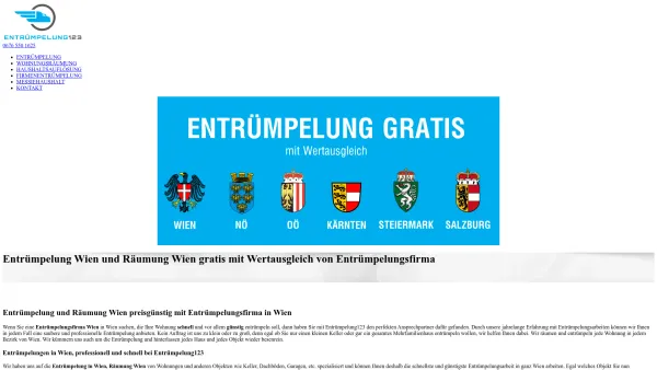 Website Screenshot: Entruempelung123.at - Entrümpelung Wien | Räumung Wien gratis von Entrümpelungsfirma - Date: 2023-06-15 16:02:34