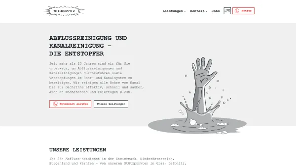 Website Screenshot: Die Entstopfer Abfluss und Kanalgeschichten - Abflussreinigung und Kanalreinigung Graz - Die Entstopfer - Date: 2023-06-22 15:11:14