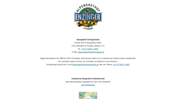 Website Screenshot: Alpengasthof Enzingerboden - Alpengasthof Enzingerboden, Stubachtal, Uttendorf - Date: 2023-06-22 15:15:40