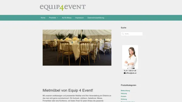 Website Screenshot: equip4event GmbH - Mietmöbel und Verleih von Möbel in ganz Österreich - Date: 2023-06-22 15:15:41