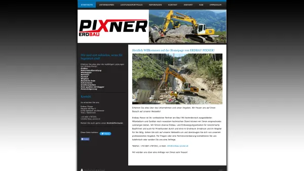 Website Screenshot: Erdbau Pixner - Erdbau Pixner - Erdbau, Erdbewegung, Minibagger, Bahnbau, Aushub, Wegbau, bewehrte Erde, Schremmen, Holz spalten, Steinach, Wipptal, Innsbruck, Tirol - Date: 2023-06-14 10:47:27