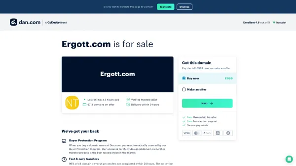 Website Screenshot: Ergott EDV-Beratung - The domain name Ergott.com is for sale | Dan.com - Date: 2023-06-14 10:37:52