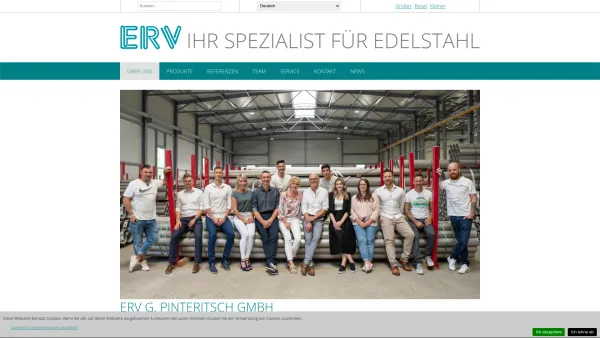 Website Screenshot: ERV-GmbH Edelstahlrohrverbindungen Edelstahlrohre Fam. Pinteritsch gesamter Produktkatalog Englisch und Deutsch - ERV GmbH - Über uns - Date: 2023-06-22 15:11:16