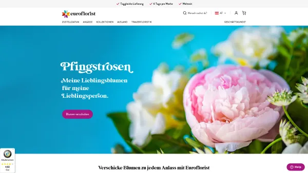 Website Screenshot: Schicken Sie Blumen mit EuroFlorist Sträuße Topfpflanzen Trauerschmuck und Gebinde. - Blumen verschicken Österreich | Euroflorist Blumenversand - Date: 2023-06-22 15:00:33