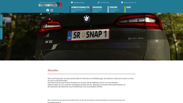 Website Screenshot: Eurosnap Wir machen DRUCK! - Eurosnap Kennzeichenhalter und Druckerei - Date: 2023-06-14 10:38:04