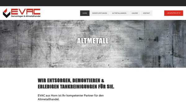 Website Screenshot: EVAC Jochen Paradeiser - Home | EVAC Altmetallhandel - Date: 2023-06-14 10:38:10