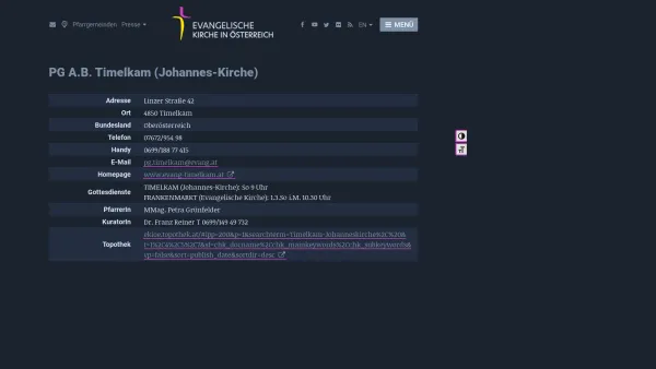 Website Screenshot: evang.at Evangelische Kirche Österreich - Timelkam (Johannes-Kirche) › Evangelische Kirche in Österreich - Date: 2023-06-22 15:13:22