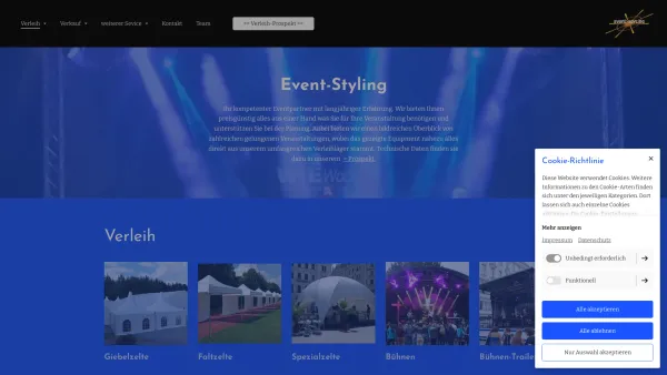 Website Screenshot: Event-Styling Verleih von Veranstaltungsequipment, Zelte, Bühnen, Ton, Licht, Video - Home | Event-Styling - Date: 2023-06-22 15:13:22