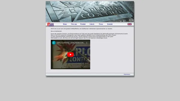 Website Screenshot: EXCO Erzeugung von explosionsverhinderndem Füllmaterialien Gesellschaft Explosioncontrol.com - explo_control_home - Date: 2023-06-22 15:11:19