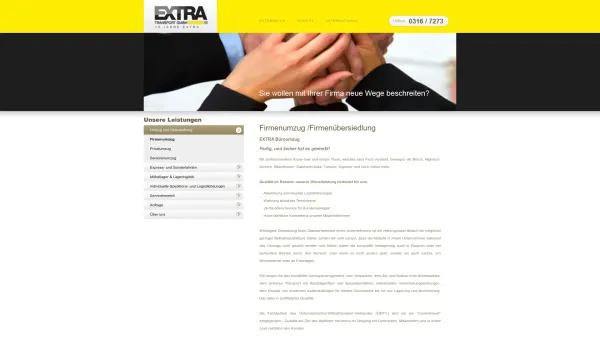 Website Screenshot: Extra Transport Herzlich - Firmenumzug und Firmenübersiedlung in Graz - EXTRA Transport GmbH - Date: 2023-06-22 15:11:18