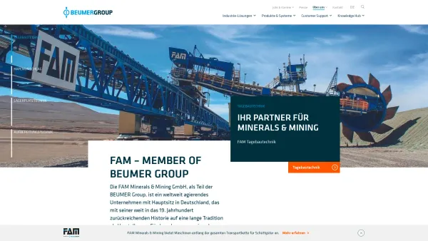 Website Screenshot: Magdeburger Förderanlagen u Baumaschinen FAM Förderanlagen Magdeburg Germany - FAM - Member of BEUMER Group - Date: 2023-06-22 15:17:05