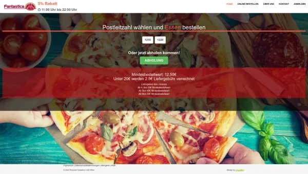 Website Screenshot: Pizzeria Fantastica - Pizzeria Fantastica - Wien Lieferservice - Startseite - Pizza online bestellen - fantastica.essimo.io - Date: 2023-06-22 15:17:05