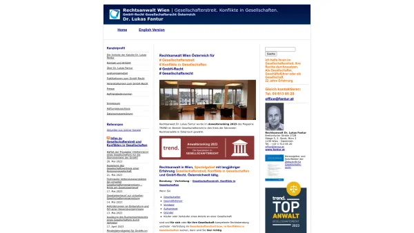 Website Screenshot: DR. LUKAS FANTUR - Rechtsanwalt Wien | GmbH-Recht Gesellschaftsrecht Gesellschafterstreit Österreich - Date: 2023-06-22 15:17:05