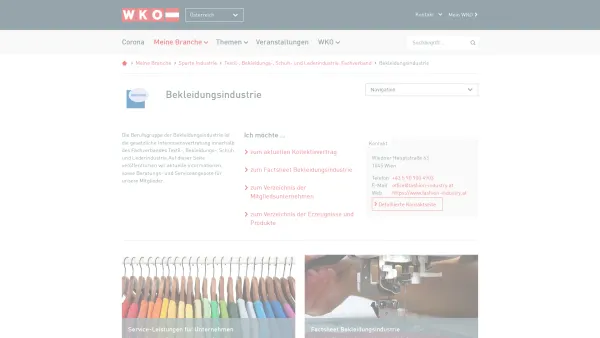 Website Screenshot: beFachverband der Bekleidungsindustrie Österreichs - Bekleidungsindustrie - WKO.at - Date: 2023-06-22 15:00:45