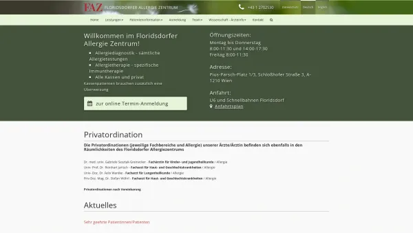 Website Screenshot: FAZ Floridsdorfer Allergie Zentrum - Floridsdorfer Allergie Zentrum - sämtliche Allergietestungen und Allergietherapie - Date: 2023-06-22 15:00:45