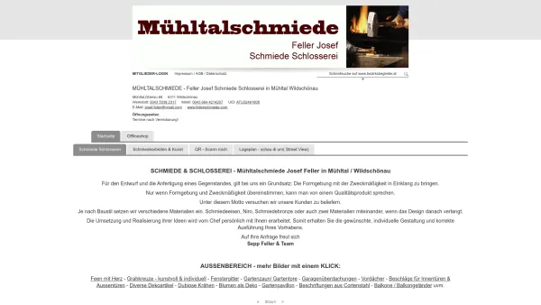 Website Screenshot: Feller Josef - Schmiede-Schlossermeister - Schmiede Schlosserei | MÜHLTALSCHMIEDE - Feller Josef Schmiede Schlosserei in Mühltal Wildschönau | bezirksbegleiter.at - Date: 2023-06-15 16:02:34