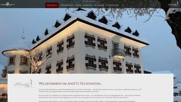 Website Screenshot: auf www.felsenheim.at Familienappartements der Extraklasse - Der Ansitz - Ansitz Felsenheim - Date: 2023-06-22 15:00:49