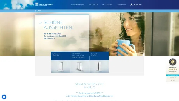 Website Screenshot: Schmidinger GmbH Schöne Aussichten - Fenster Schmidinger - Fenster, Türen & Wintergarten in Linz-OÖ - Date: 2023-06-15 16:02:34