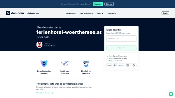 Website Screenshot: Ferienhotel Wörthersee **** Management GmbH - The domain name ferienhotel-woerthersee.at is for sale | Dan.com - Date: 2023-06-22 15:11:23