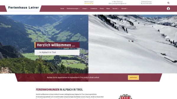Website Screenshot: Ferienwohnung Leirer - Ferienwohnungen in Alpbach in Tirol - Date: 2023-06-14 10:38:10