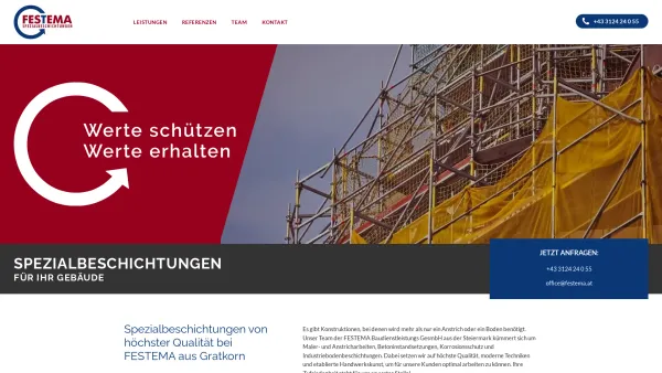 Website Screenshot: FESTEMA Ihr Partner am Bau - FESTEMA Spezialbeschichtungen aus Gratkorn in der Steiermark - Date: 2023-06-22 15:13:25