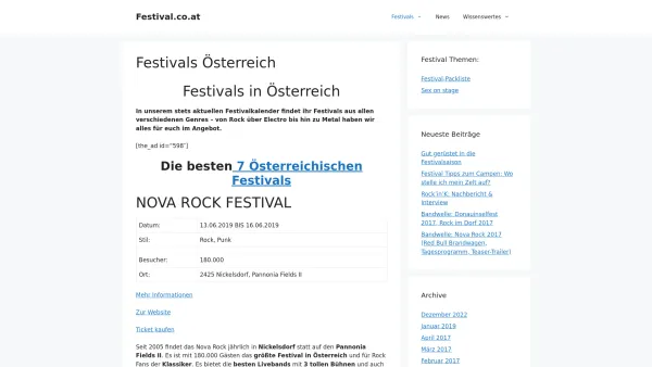 Website Screenshot: Festival Essen Trinken Schenken und Lebensfreude - Festivals in Österreich 2019: Alle auf einen Blick - Date: 2023-06-22 15:13:25