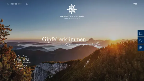 Website Screenshot: BERGGASTHOF EDELWEISS rauf auf den berg und ganz oben sein - Berggasthof Edelweiss in Ebensee - Date: 2023-06-22 15:00:53
