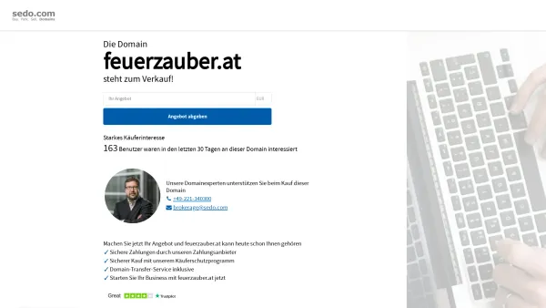 Website Screenshot: Feuerzauber Großfeuerwerke - feuerzauber.at steht zum Verkauf - Sedo GmbH - Date: 2023-06-22 15:00:53