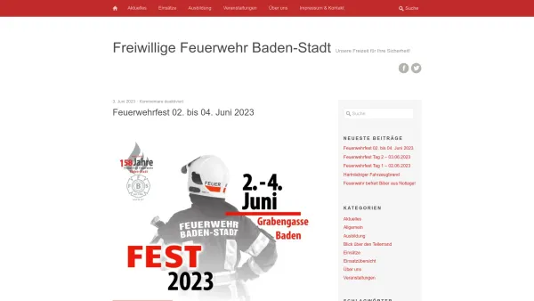 Website Screenshot: Freiwillige Feuerwehr BADEN STADT - Freiwillige Feuerwehr Baden-Stadt | Unsere Freizeit für Ihre Sicherheit! - Date: 2023-06-22 15:00:53