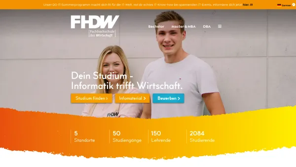 Website Screenshot: Fachhochschule der Wirtschaft FHDW - Duales und berufsbegleitendes Studium an der FHDW - Date: 2023-06-14 10:39:51