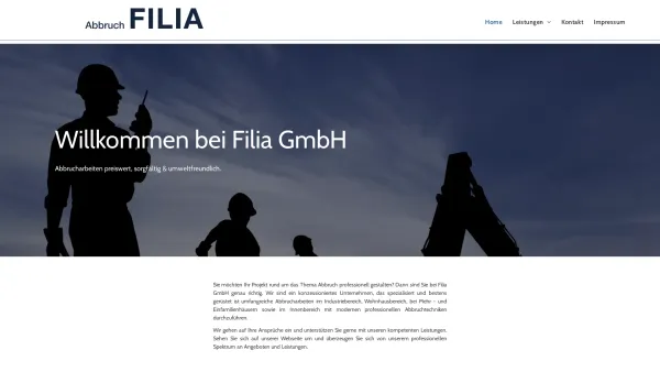 Website Screenshot: Filia GmbH - Filia GmbH - Abbruch in Wien & Niederösterreich - Startseite - Date: 2023-06-26 10:26:19