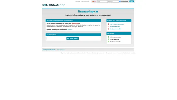 Website Screenshot: bei sus.co.at - Buy domain name finanzanlage.at? | Domain marketplace | domainname.de - Your domain trading portal - Date: 2023-06-22 15:11:27