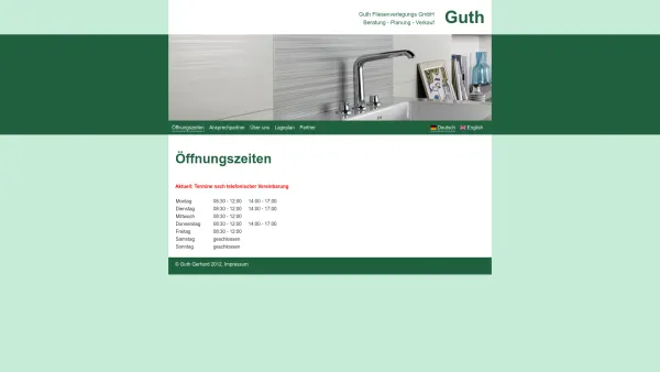 Website Screenshot: Guth Gerhard - Fliesenverlegung - Öffnungszeiten - Guth Fliesenverlegungs GmbH - Date: 2023-06-22 15:00:59