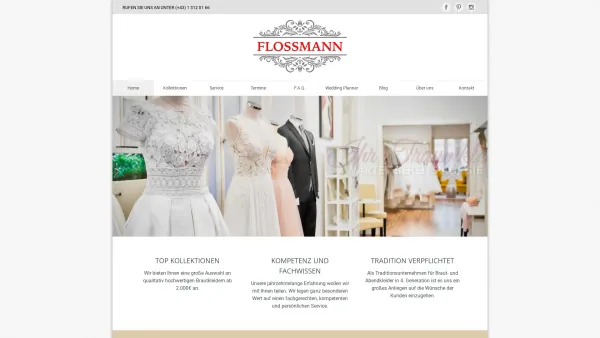 Website Screenshot: Thamar Floszmann GmbH - Flossmann | Brautkleider, Hochzeitskleider, Abendkleider und Anzüge - Flossmann.at - Date: 2023-06-15 16:02:34